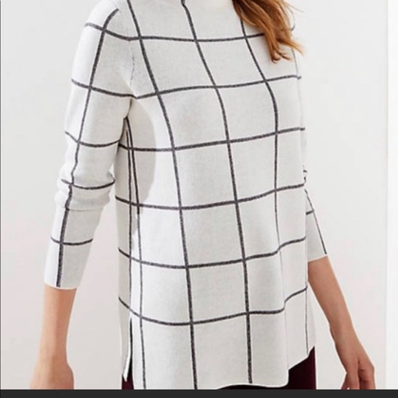 Loft Windowpane Mock Neck Sweater 